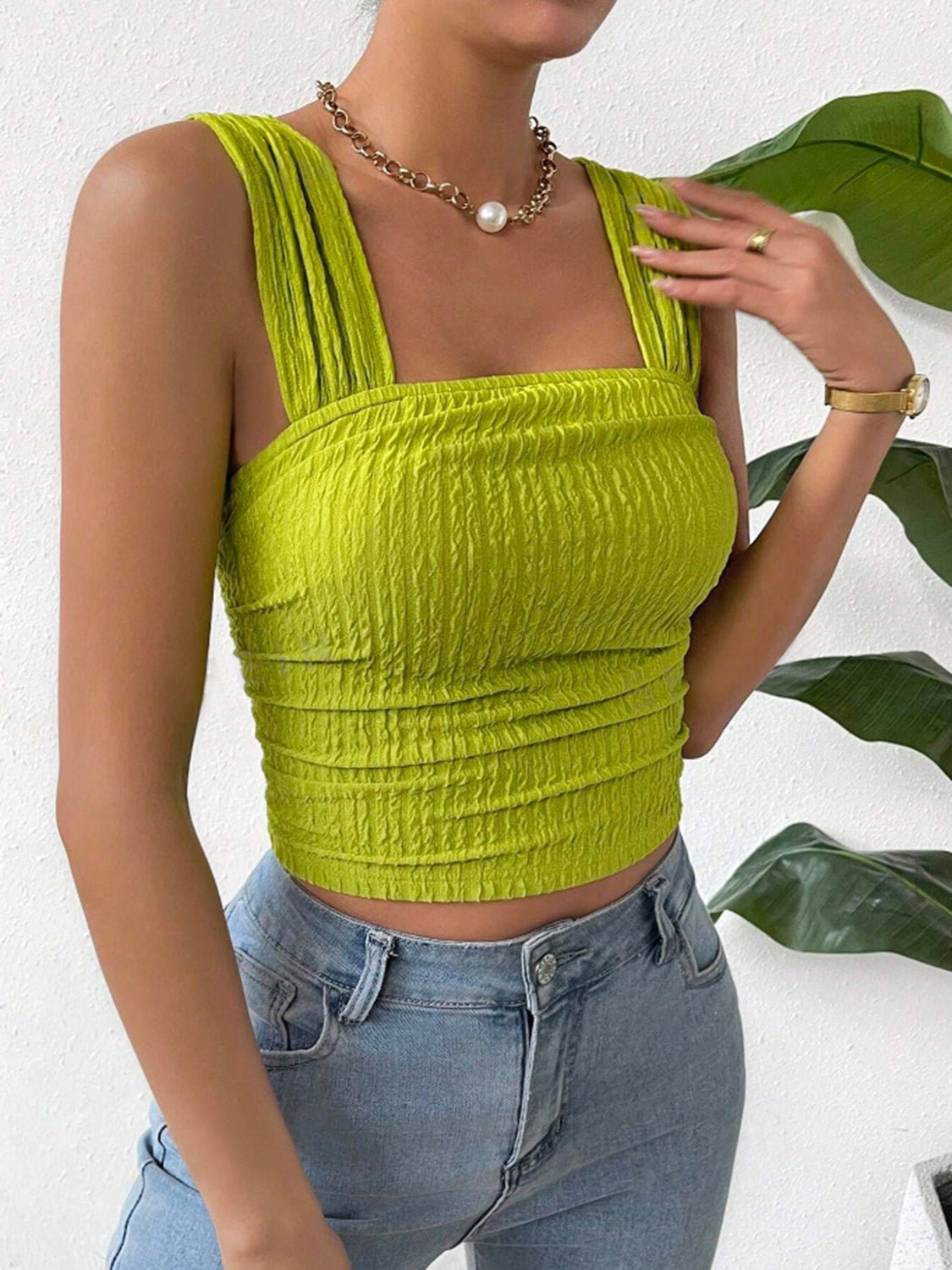 Textured Square Neck Wide Strap Tank | Sugarz Chique Boutique