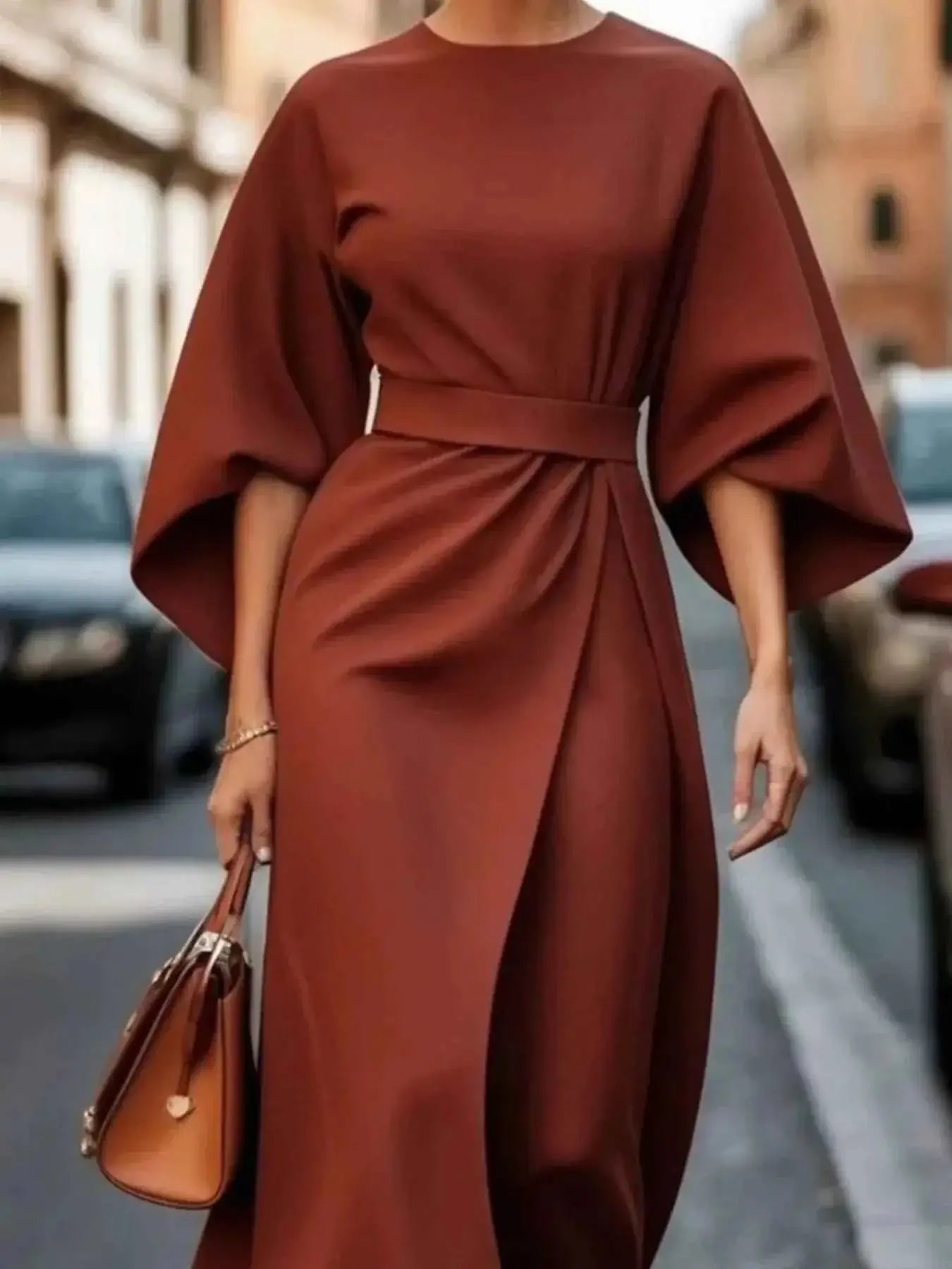 Round Neck 3/4 Sleeve Dress | Sugarz Chique Boutique