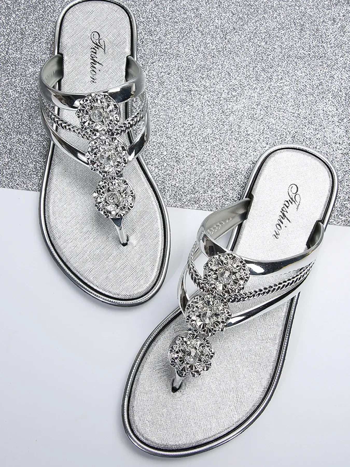 Rhinestone Toe Post Flats Sandals - Sugarz Chique Boutique