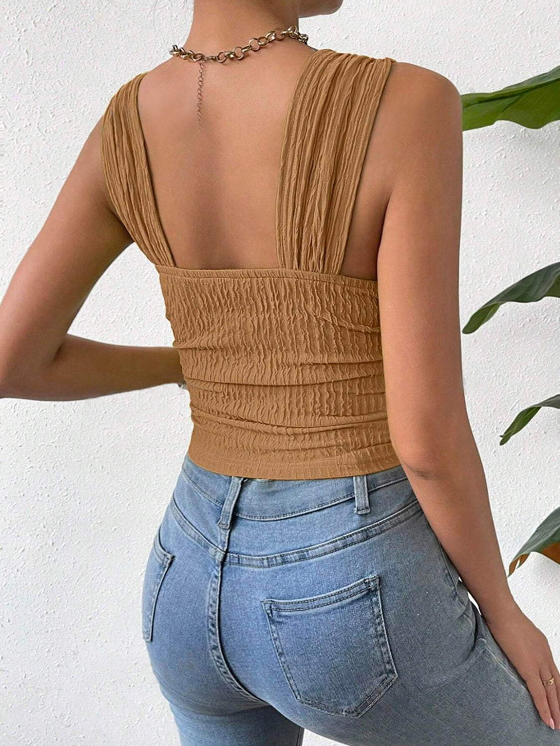Textured Square Neck Wide Strap Tank | Sugarz Chique Boutique