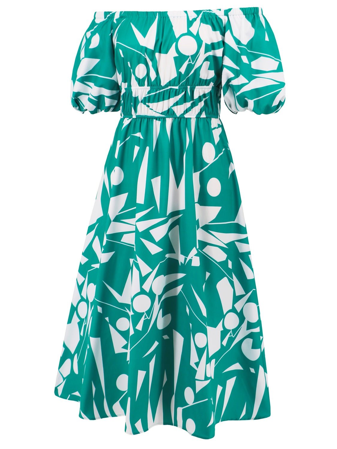 Printed Off-Shoulder Balloon Sleeve Dress | Sugarz Chique Boutique