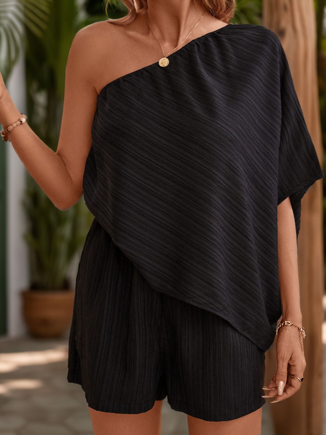 Single Shoulder Half Sleeve Romper - Sugarz Chique Boutique