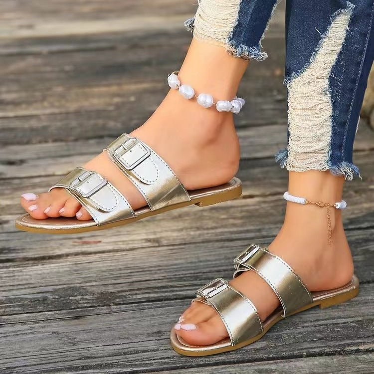 Open Toe Double Buckle Sandals | Sugarz Chique Boutique