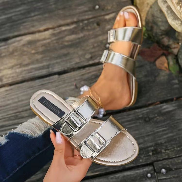 Open Toe Double Buckle Sandals | Sugarz Chique Boutique