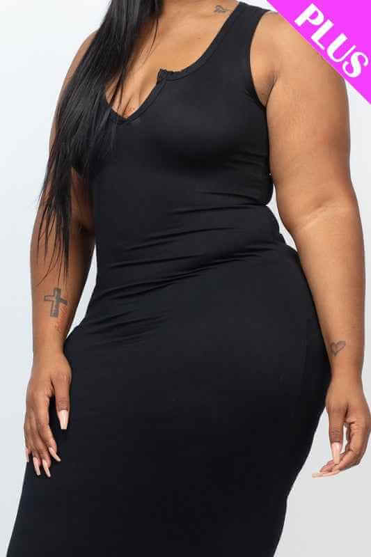 Plus Size Split Neck Tank Dress