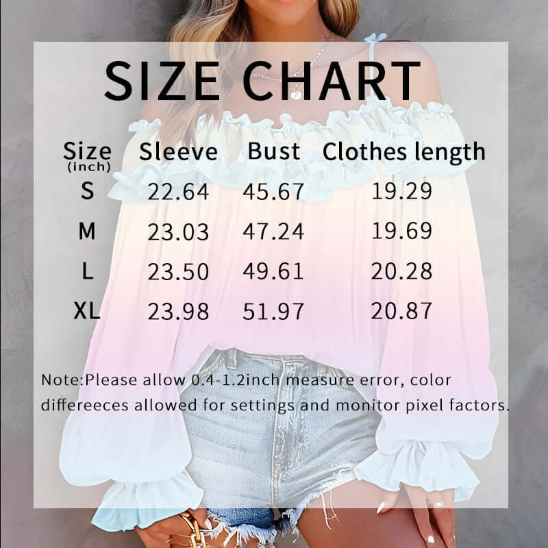 shoulder ruffle long sleeve blouse size chart