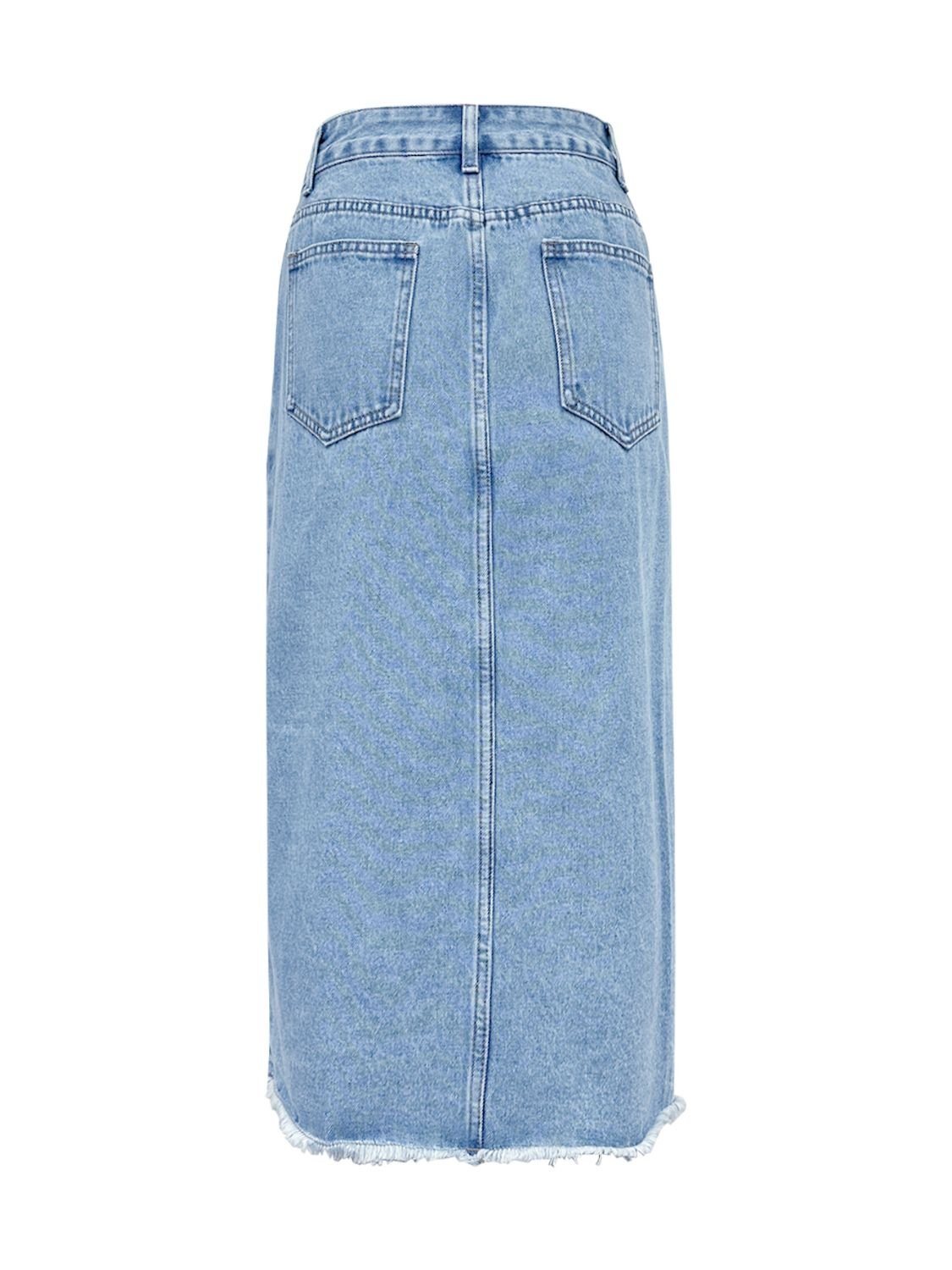 Raw Hem Slit Midi Denim Skirt | Sugarz Chique Boutique