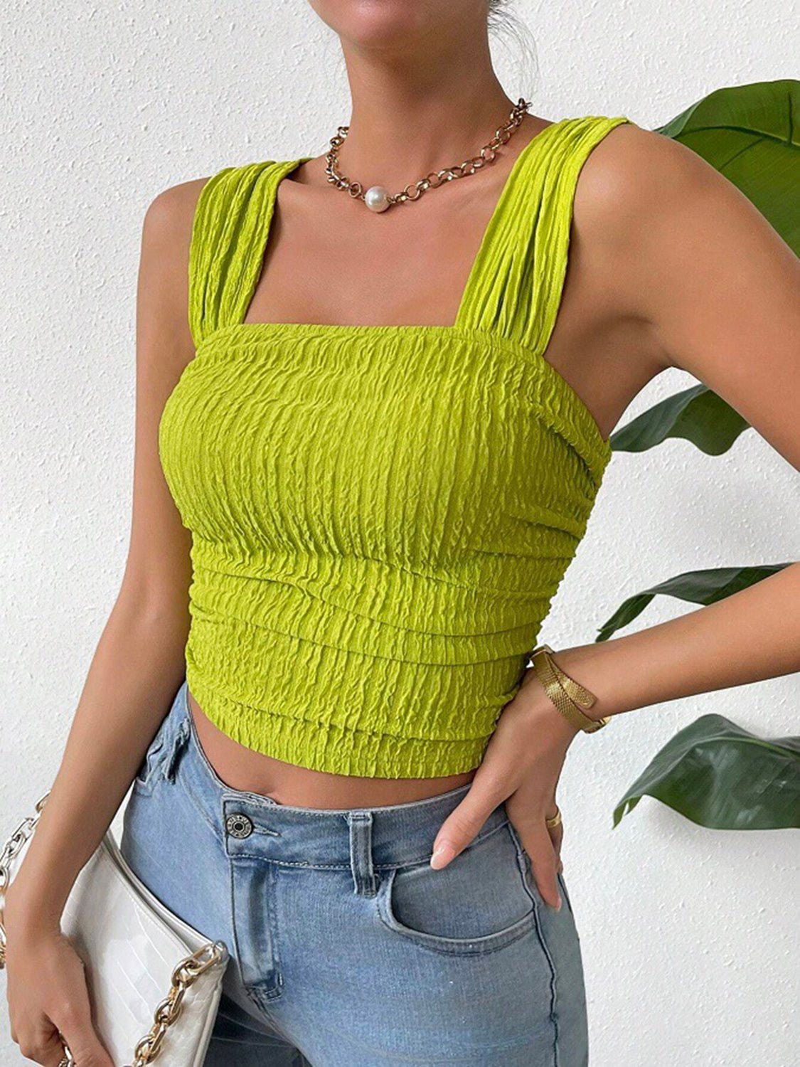 Textured Square Neck Wide Strap Tank | Sugarz Chique Boutique