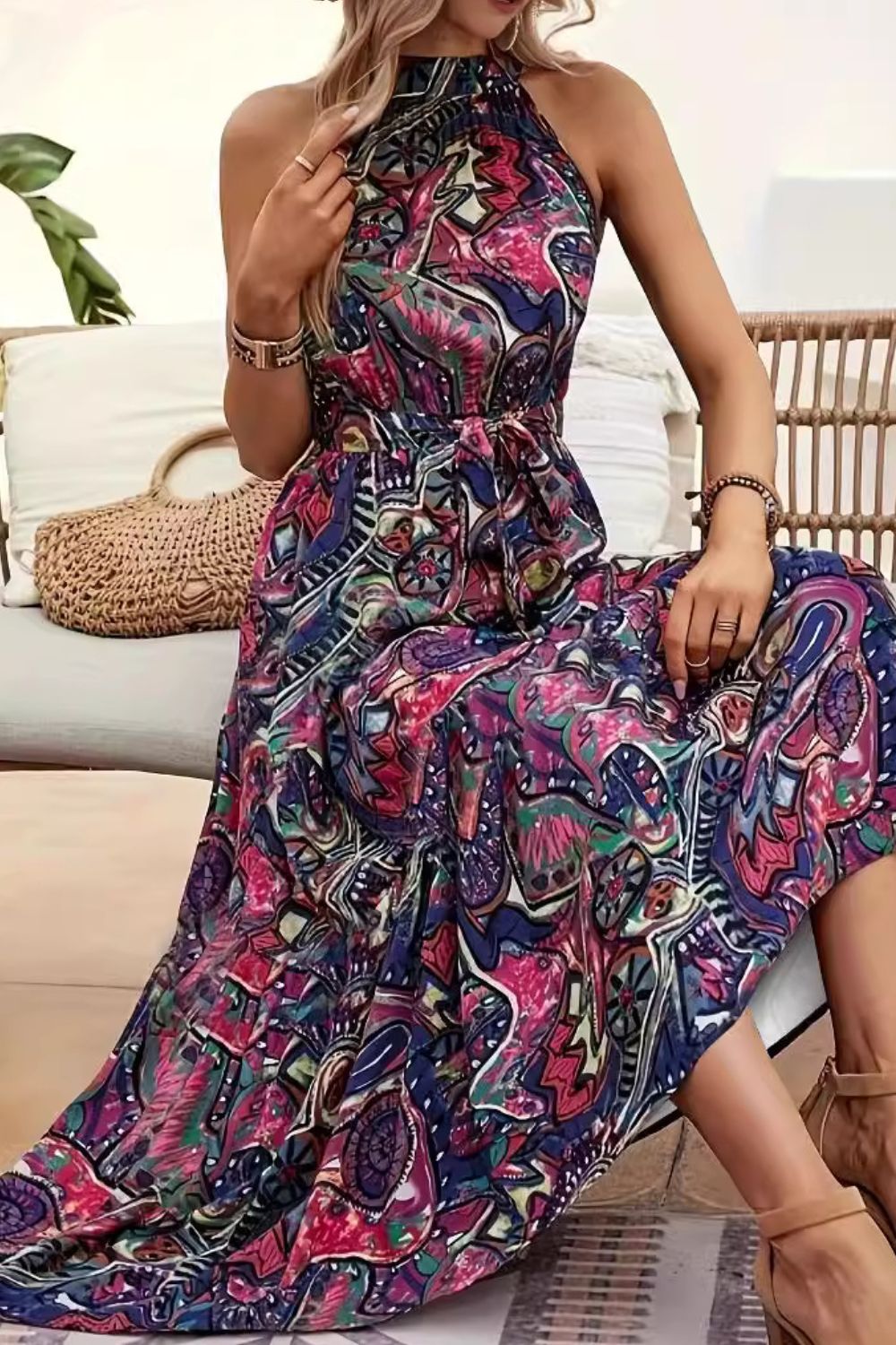 Tied Slit Floral Sleeveless Dress | Sugarz Chique Boutique