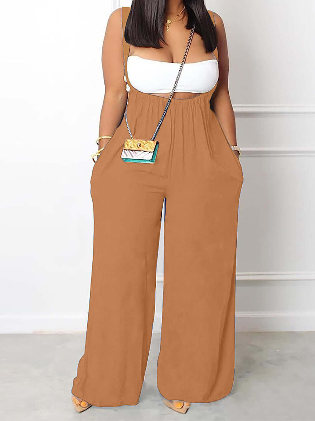 Plus Size Solid Color Pocket Overalls Casual Women's Pants - Sugarz Chique Boutique