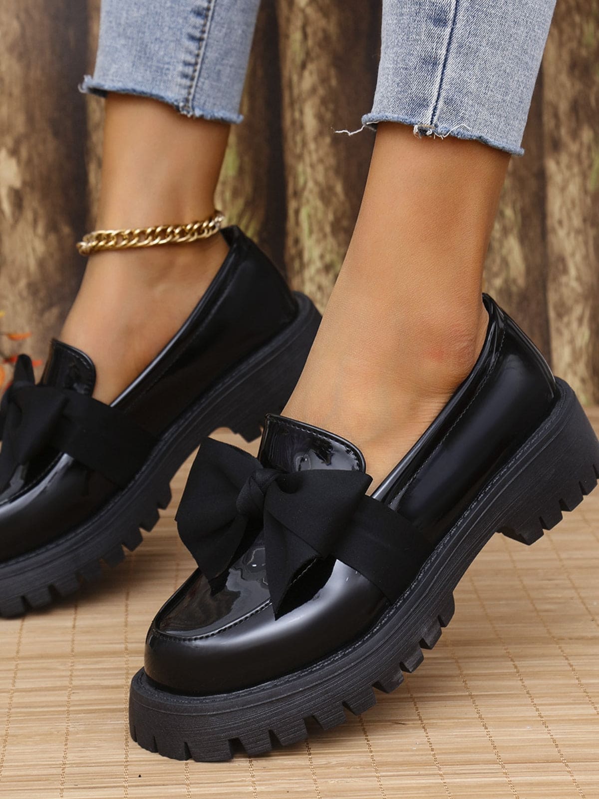 Bow PU Leather Round Toe Loafers | Sugarz Chique Boutique