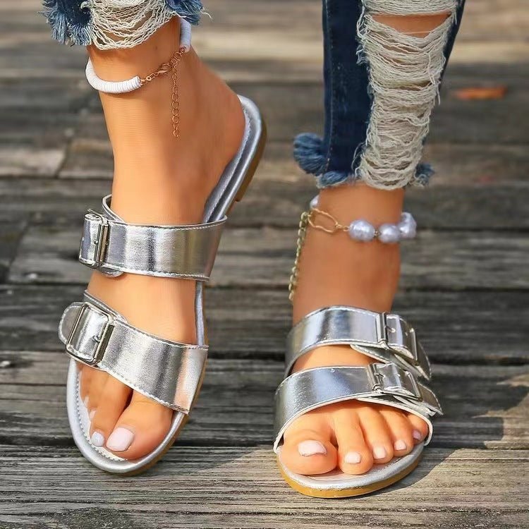 Open Toe Double Buckle Sandals | Sugarz Chique Boutique