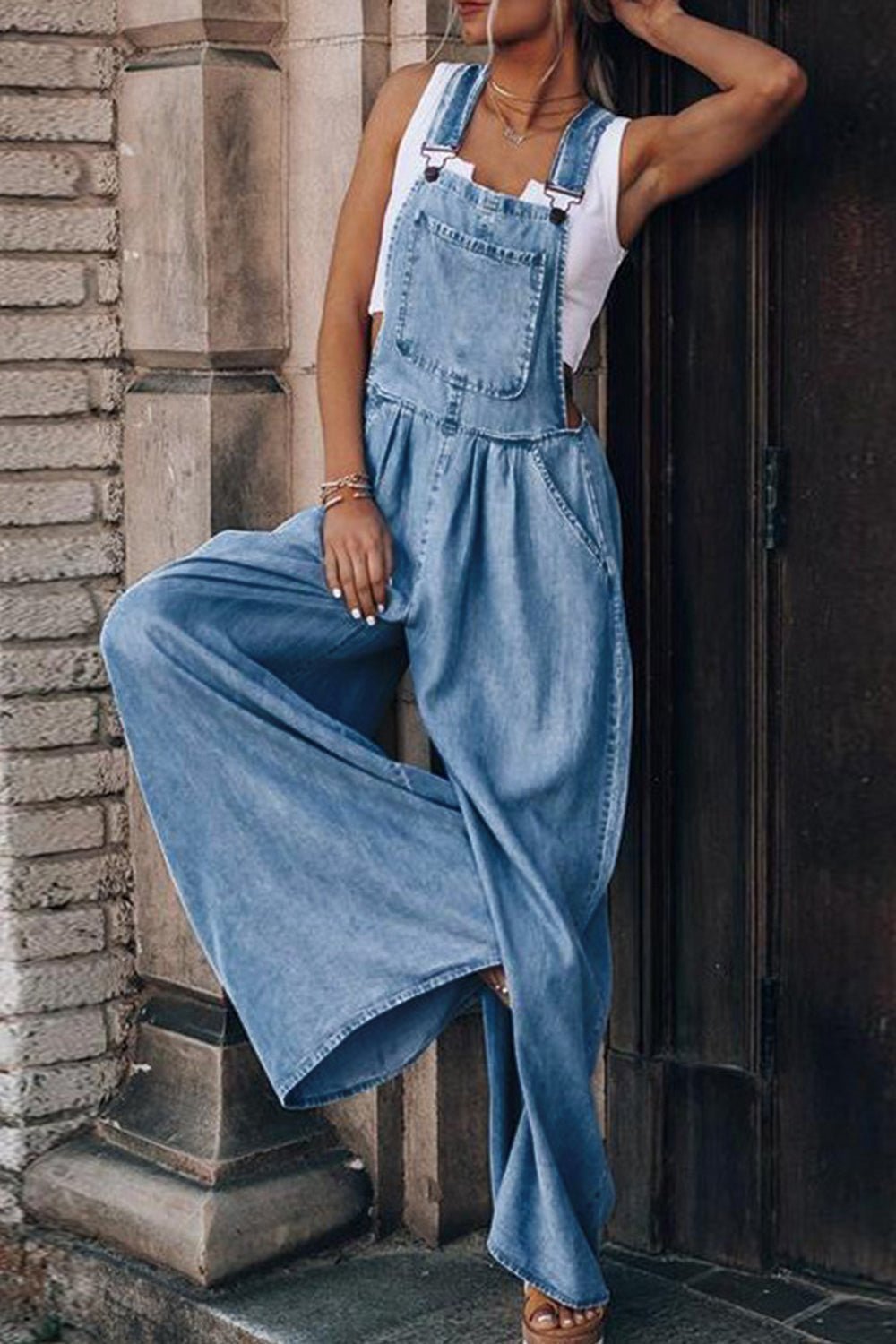Distressed Wide Leg Denim Overalls | Sugarz Chique Boutique