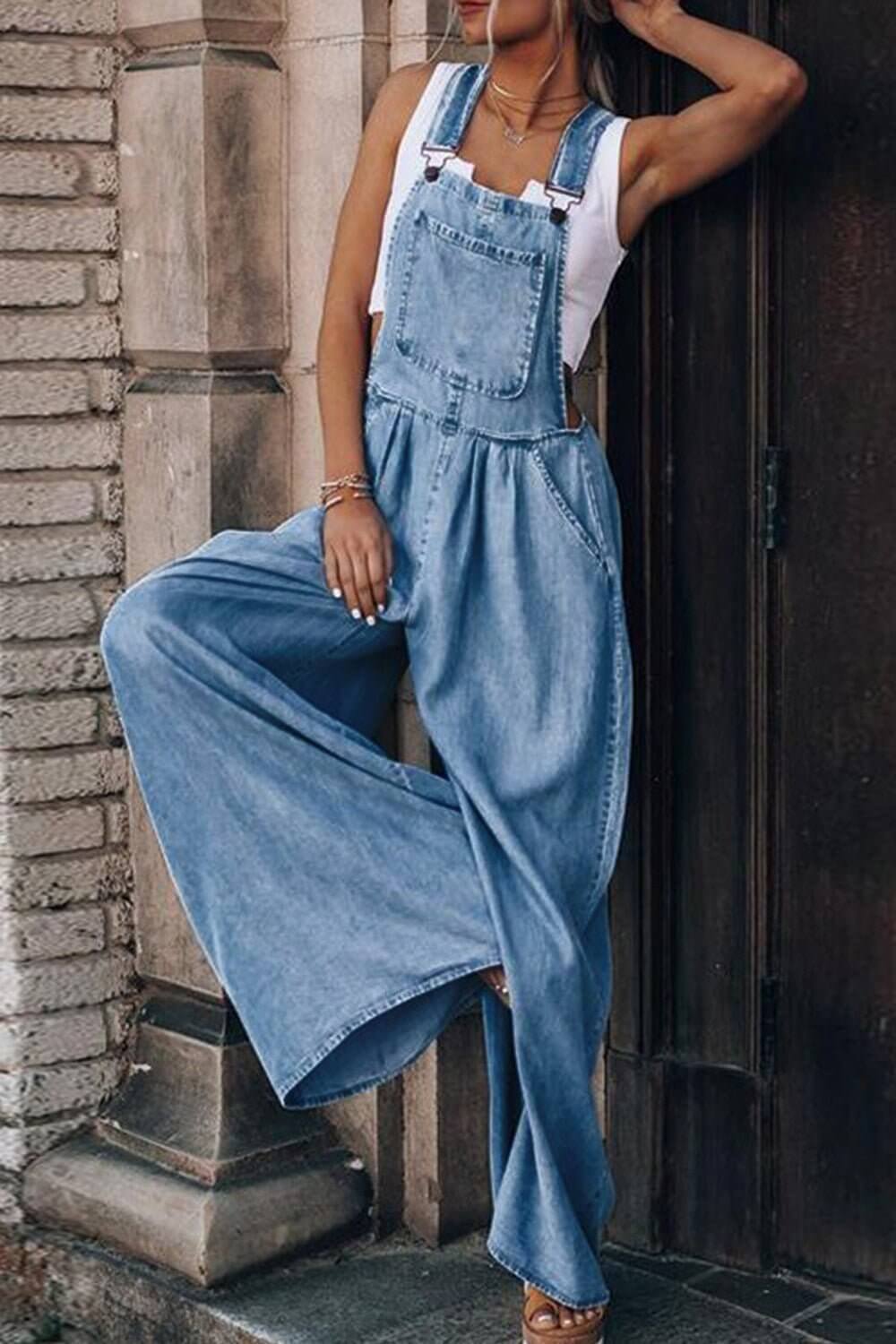 Distressed Wide Leg Denim Overalls | Sugarz Chique Boutique