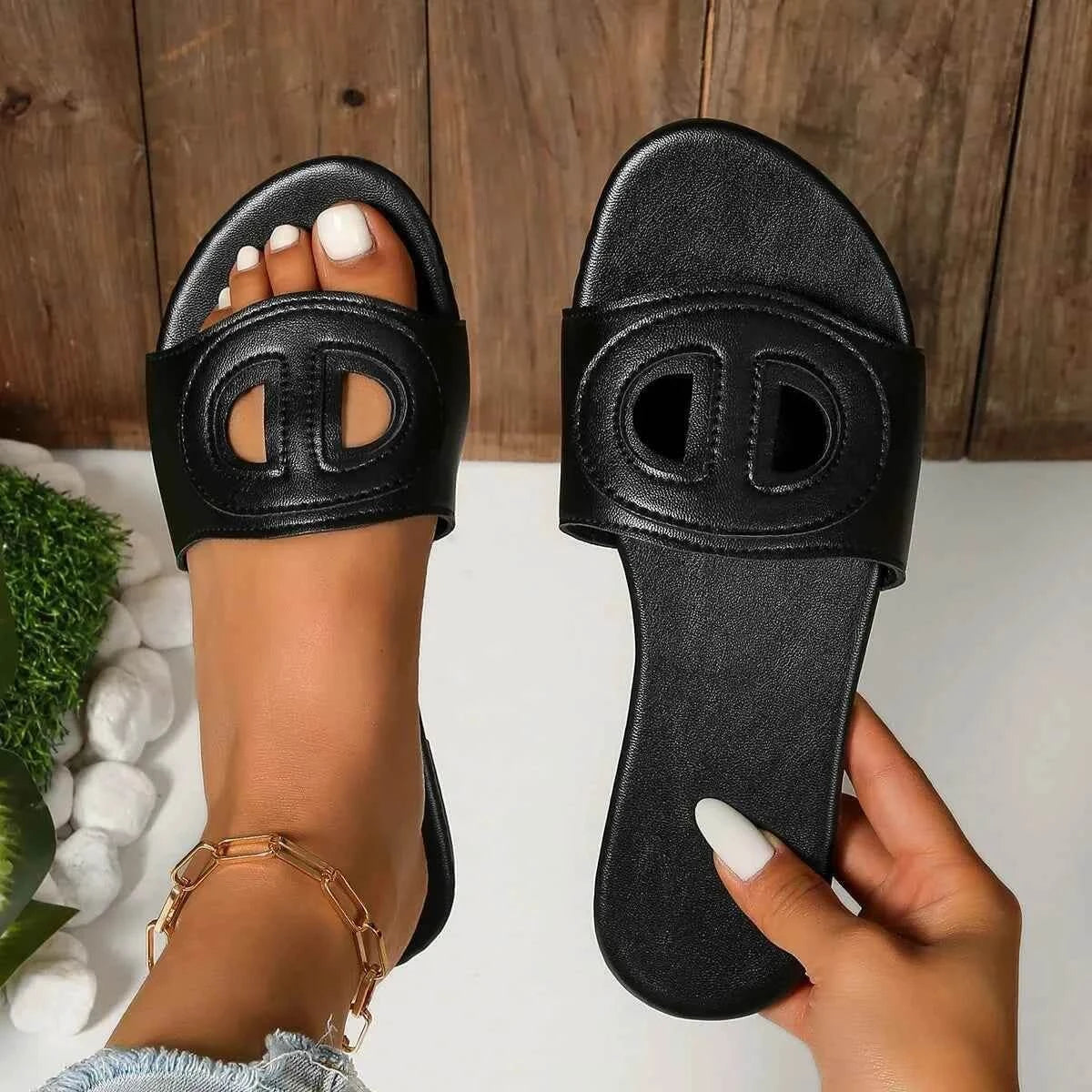 Open Toe Flats Sandals | Sugarz Chique Boutique