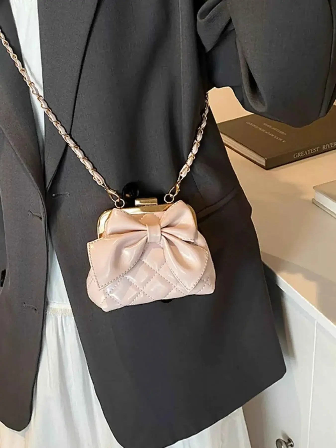 Bow Decor Quilted Crossbody Bag