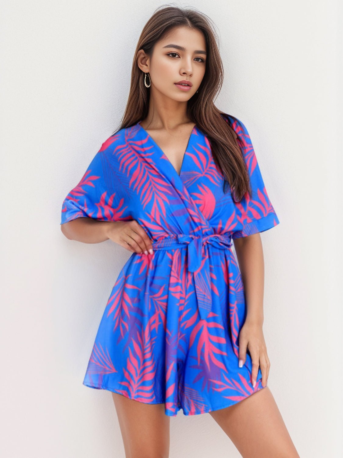 Printed Surplice Half Sleeve Romper | Sugarz Chique Boutique