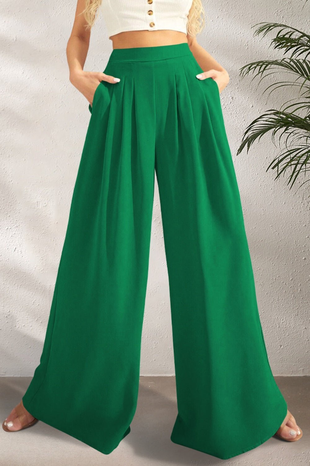 Pocketed High Waist Wide Leg Pants | Sugarz Chique Boutique