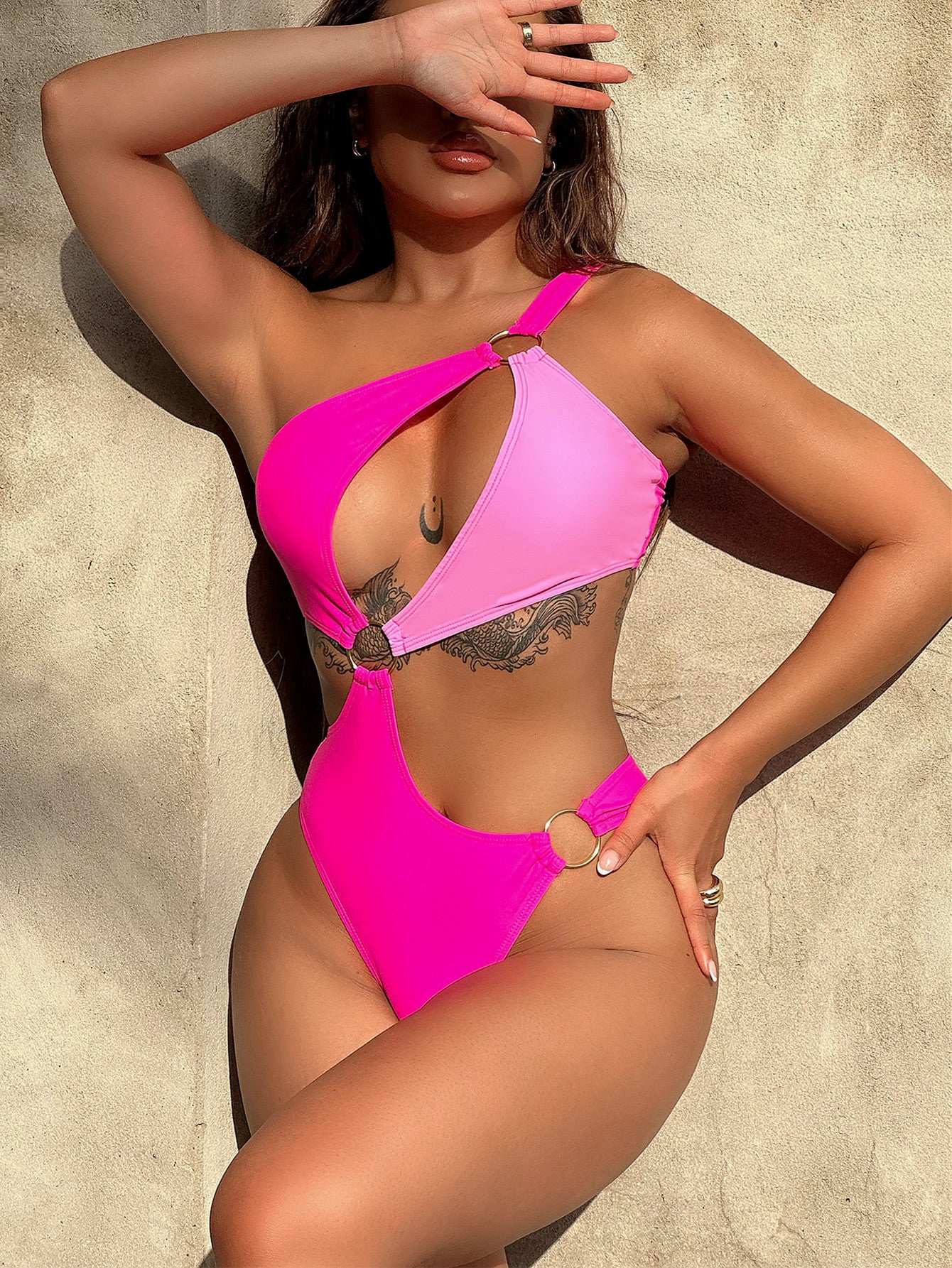 One-Shoulder Cutout Ring Detail One-Piece Swimsuit | Sugarz Chique Boutique