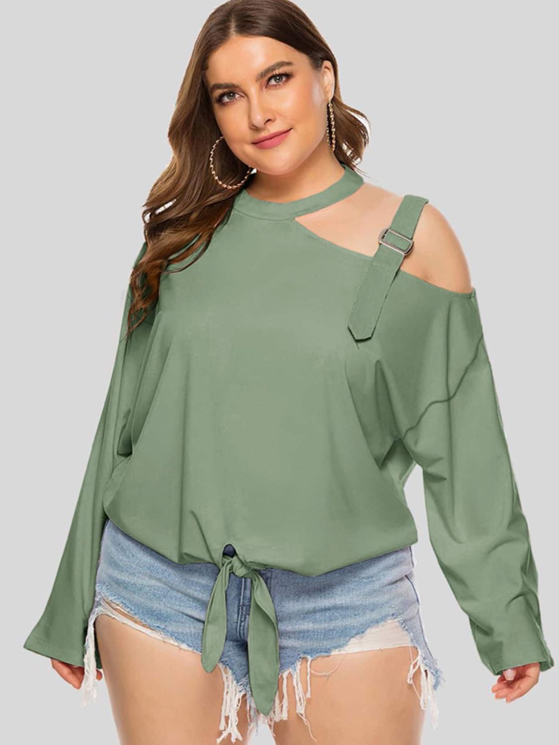 Plus Size Cold-Shoulder Tied Top | Sugarz Chique Boutique