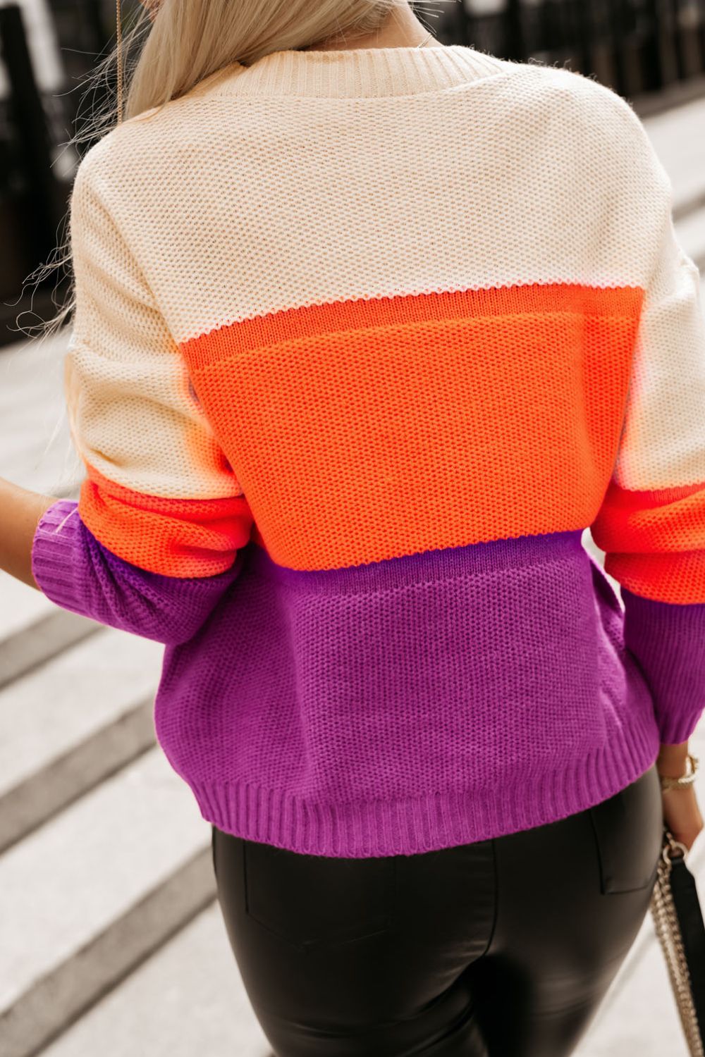 Color Block Drop Shoulder Round Neck Sweater | Sugarz Chique Boutique