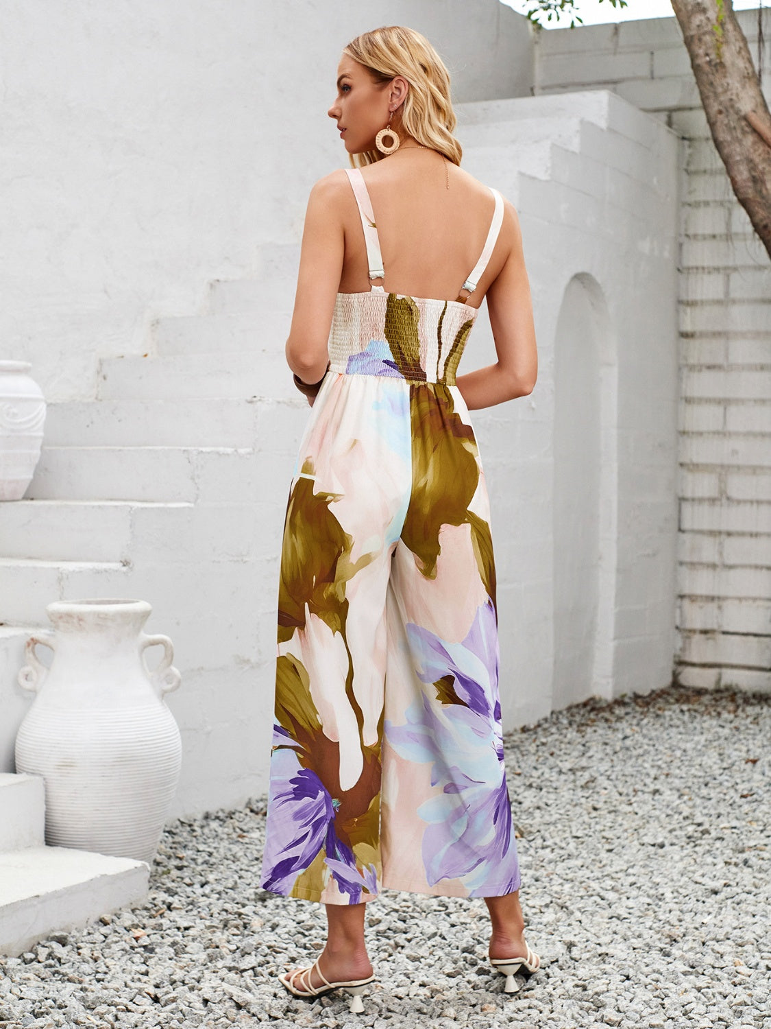 Cutout Printed Wide Strap Jumpsuit | Sugarz Chique Boutique