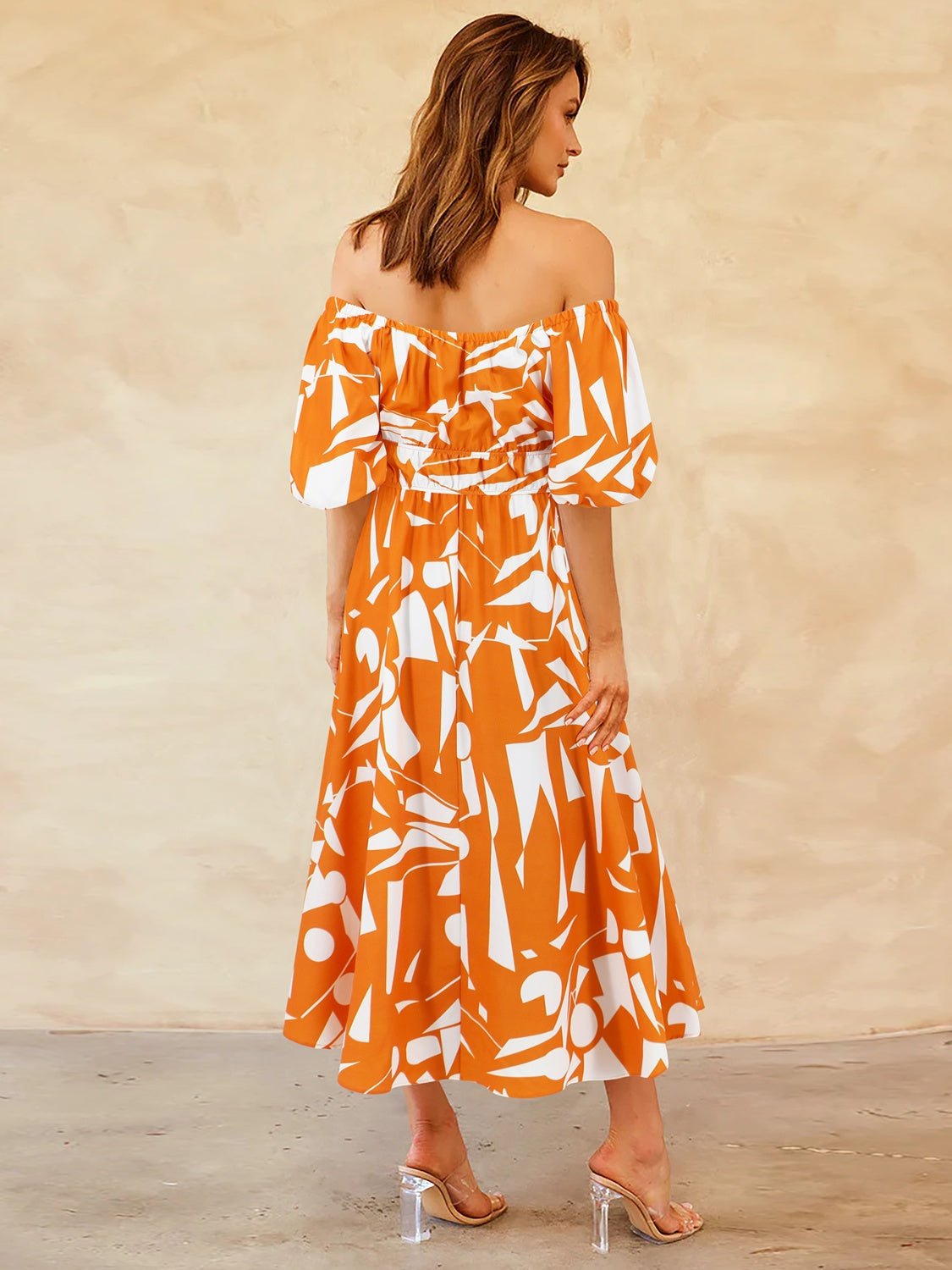Printed Off-Shoulder Balloon Sleeve Dress | Sugarz Chique Boutique