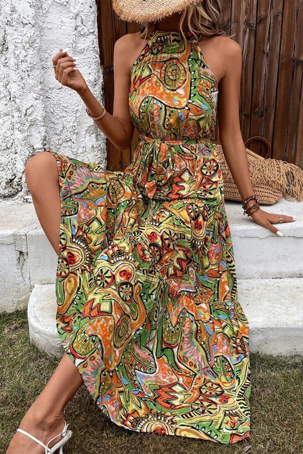 Tied Slit Floral Sleeveless Dress | Sugarz Chique Boutique