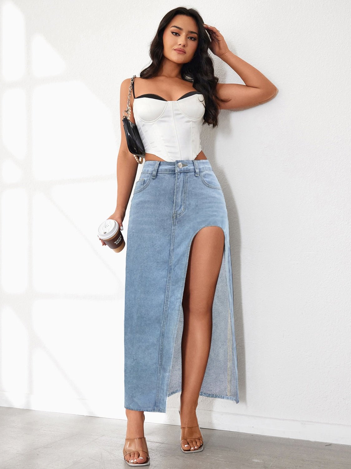 High Rise Slit Denim Skirt | Sugarz Chique Boutique