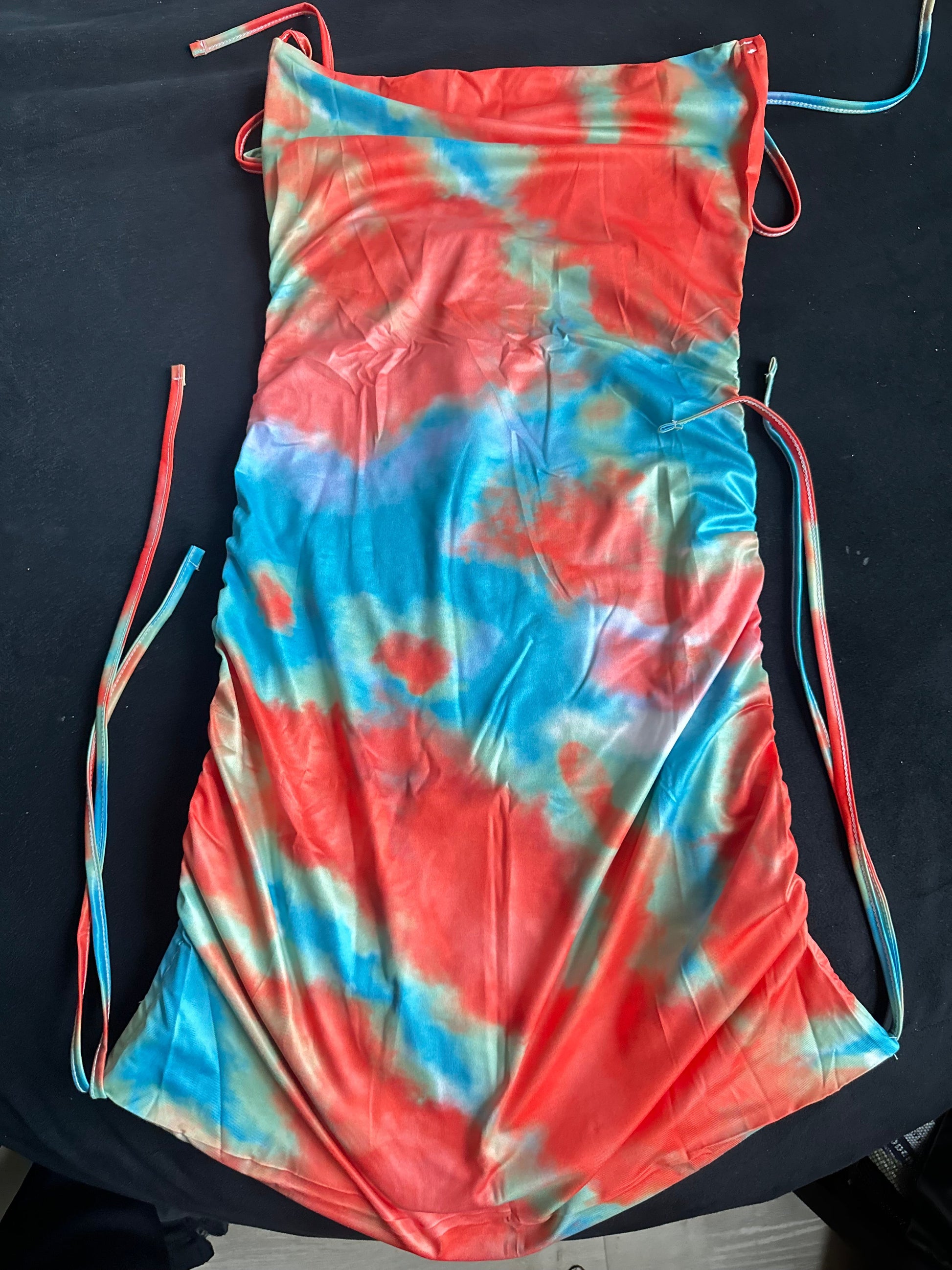 Tie-Dye Halter Ruched Mini Dress with Side Drawstring | Sugarz Chique Boutique