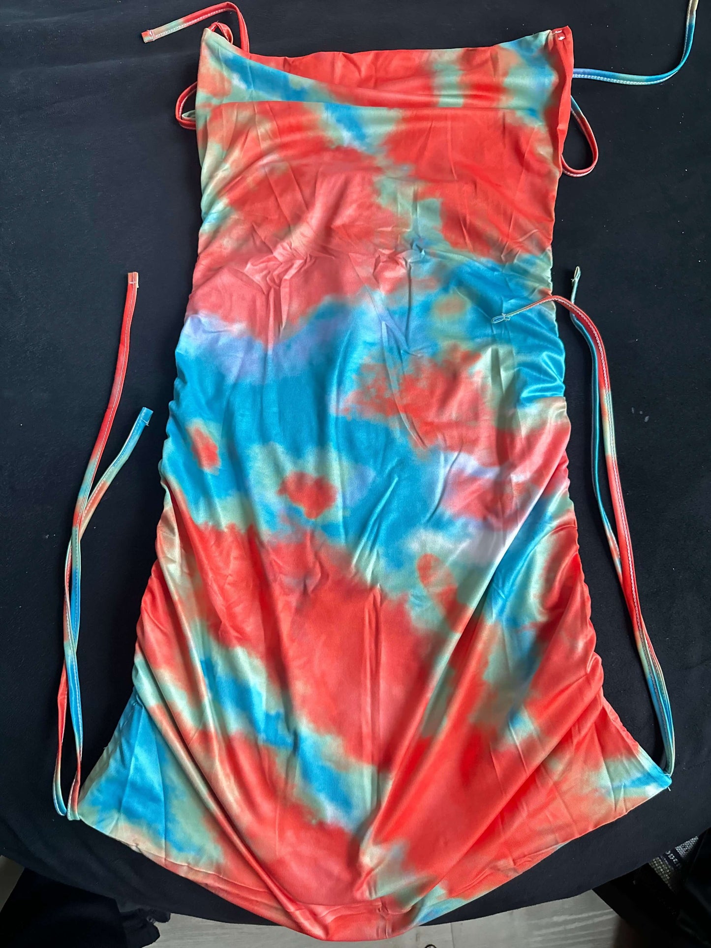 Tie-Dye Halter Ruched Mini Dress with Side Drawstring | Sugarz Chique Boutique