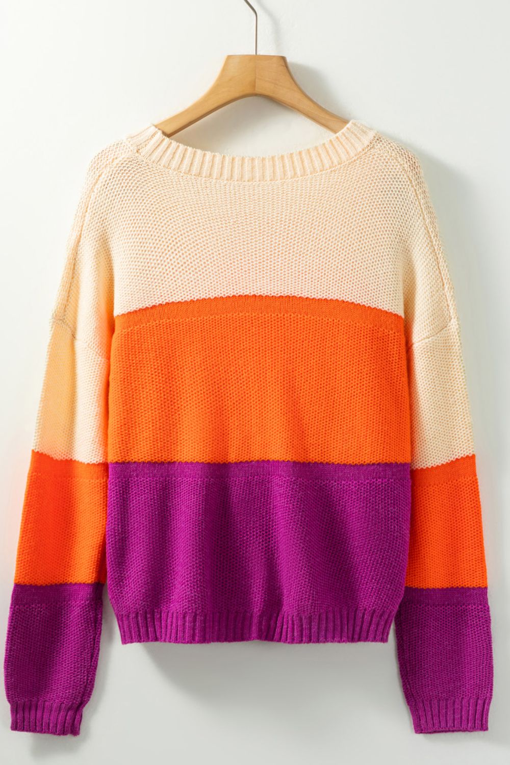 Color Block Drop Shoulder Round Neck Sweater | Sugarz Chique Boutique