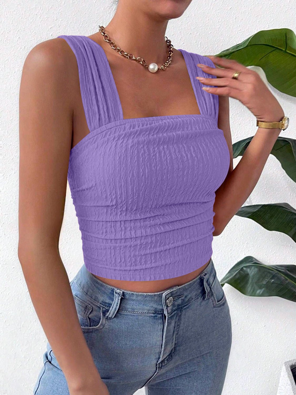 Textured Square Neck Wide Strap Tank | Sugarz Chique Boutique