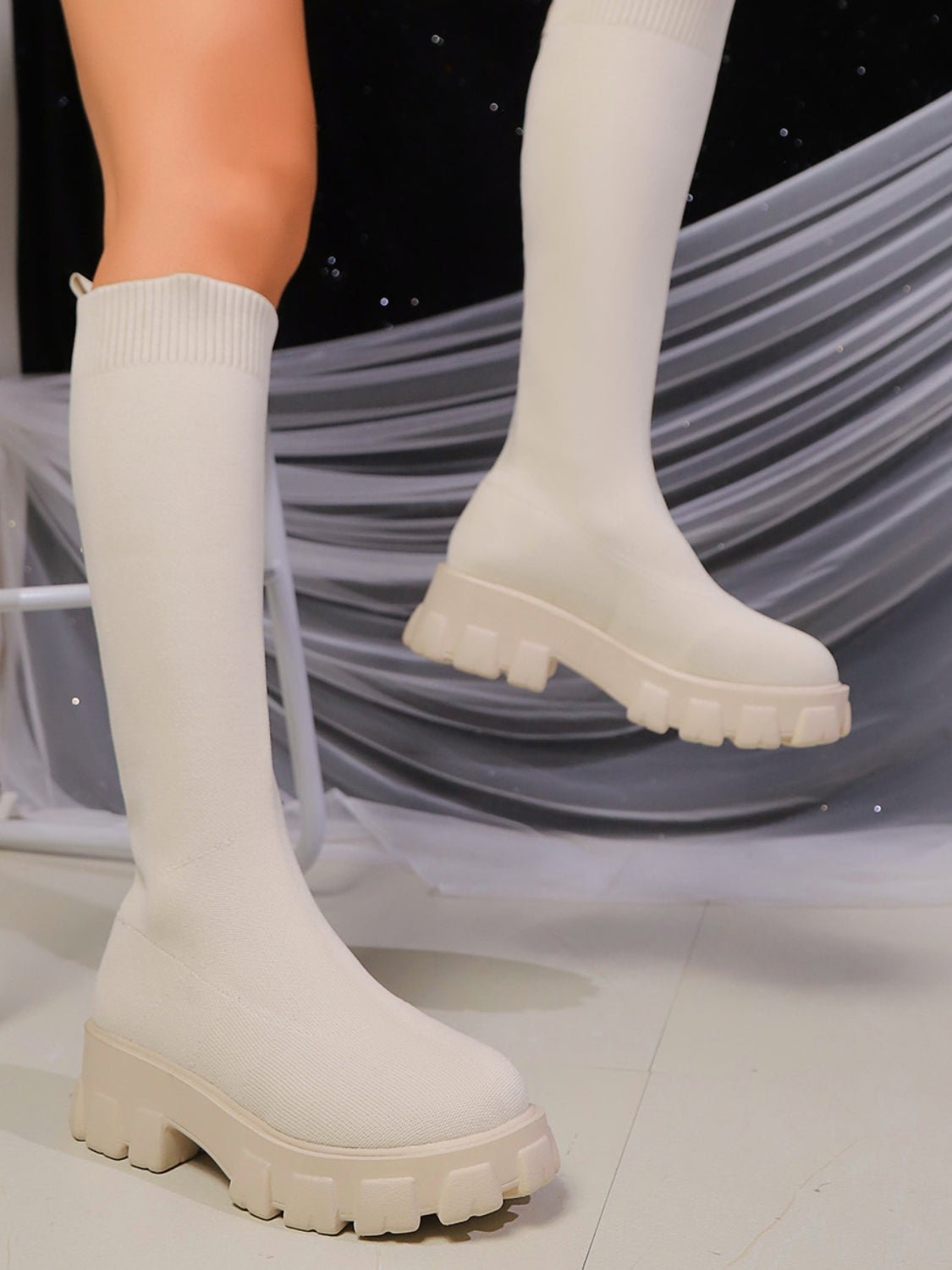 Round Toe Platform Woven Boots | Sugarz Chique Boutique