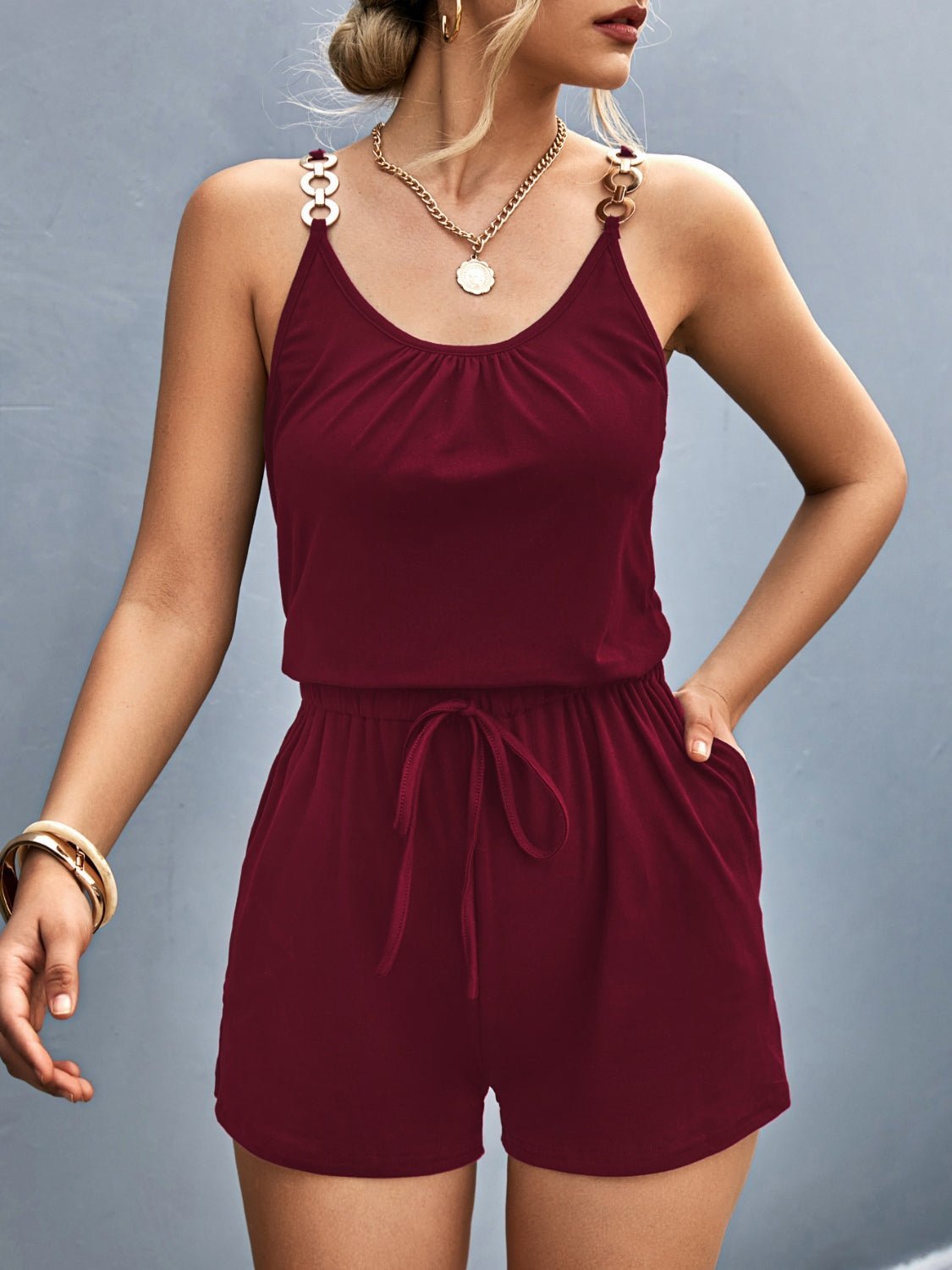 Scoop Neck Romper with Pockets | Sugarz Chique Boutique