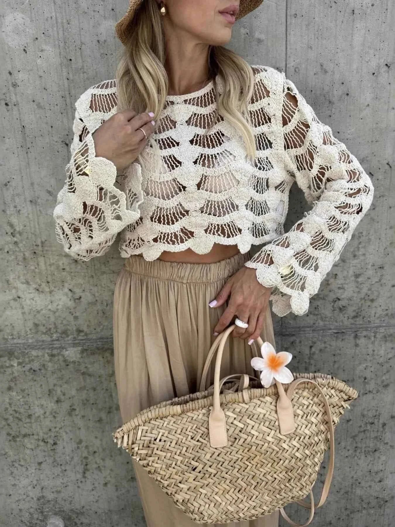 Crochet Long Sleeve Knit Cover Up