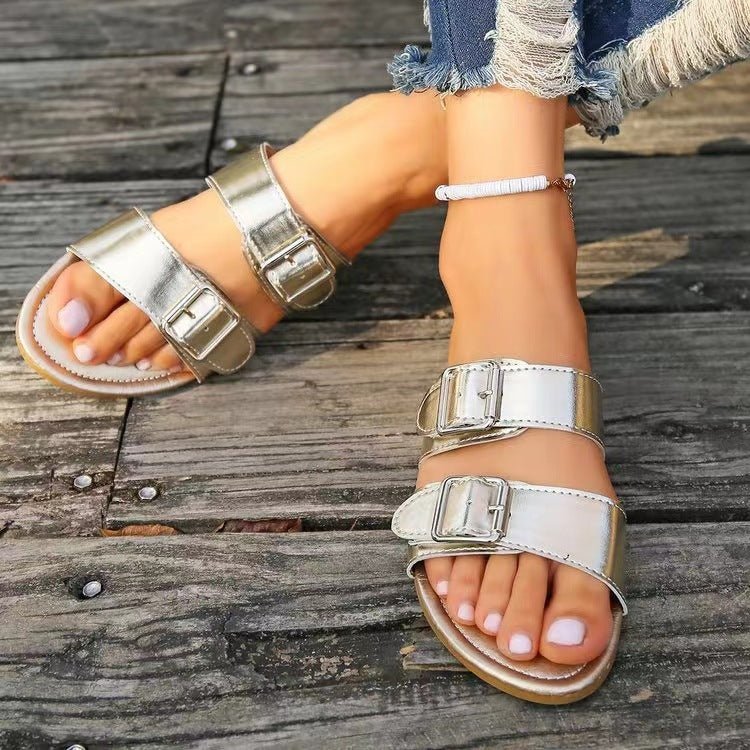 Open Toe Double Buckle Sandals | Sugarz Chique Boutique