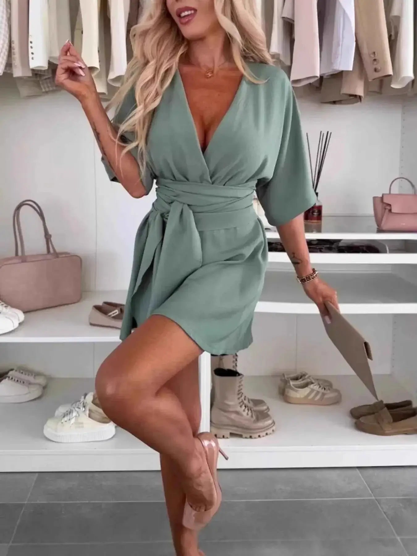 Full Size Surplice Tie Waist Romper Plus Size | Sugarz Chique Boutique