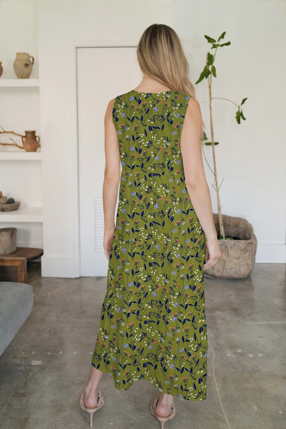 FAM-FAM Tiered Printed V-Neck Sleeveless Dress | Sugarz Chique Boutique