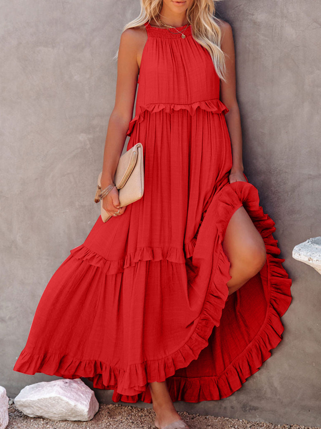 Ruffled Sleeveless Maxi Dress with Pockets - Sugarz Chique Boutique
