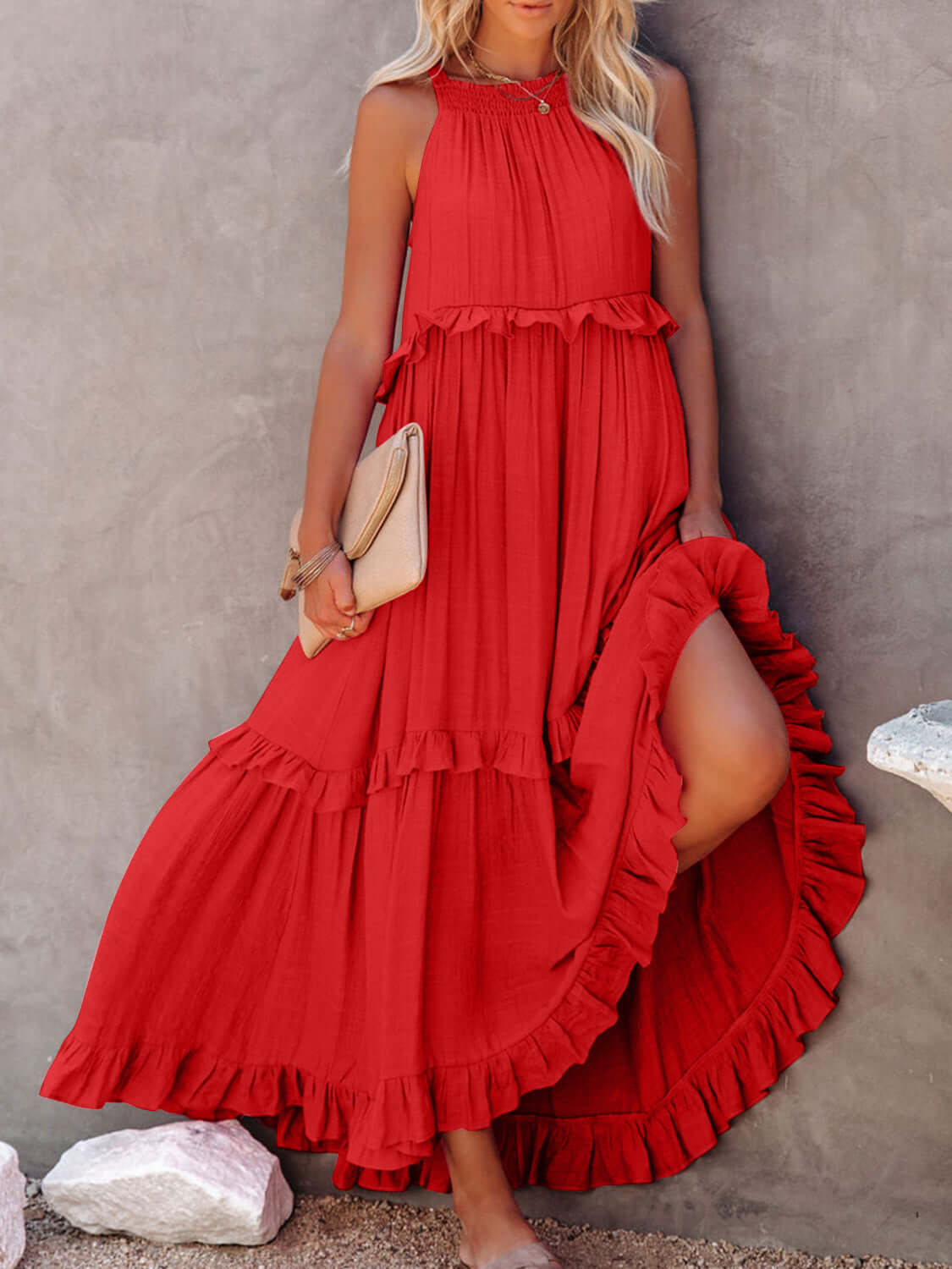 Ruffled Sleeveless Maxi Dress with Pockets - Sugarz Chique Boutique
