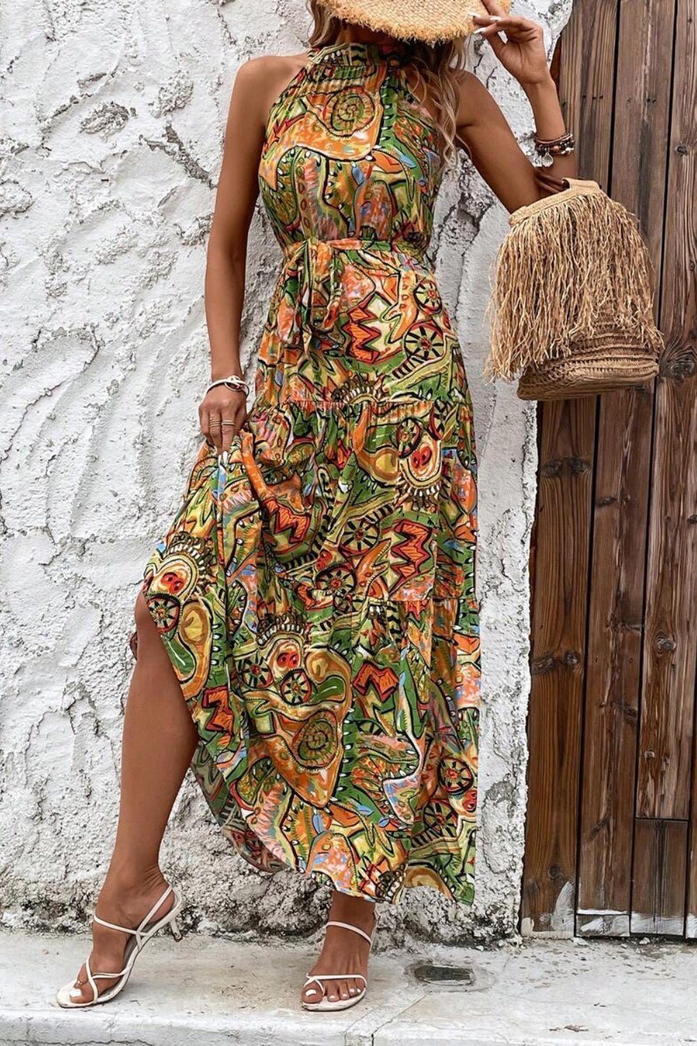Tied Slit Floral Sleeveless Dress | Sugarz Chique Boutique