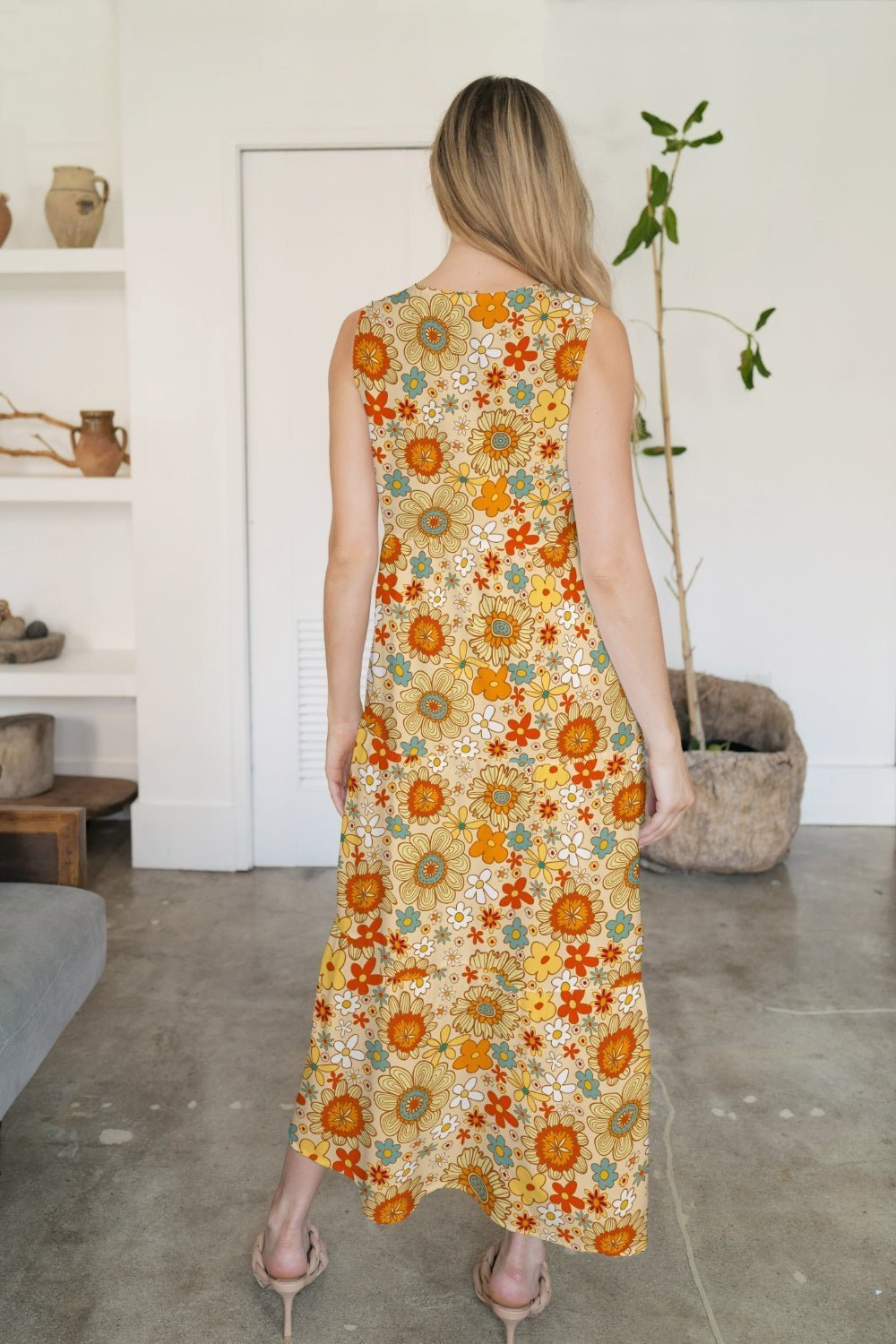 FAM-FAM Tiered Printed V-Neck Sleeveless Dress | Sugarz Chique Boutique