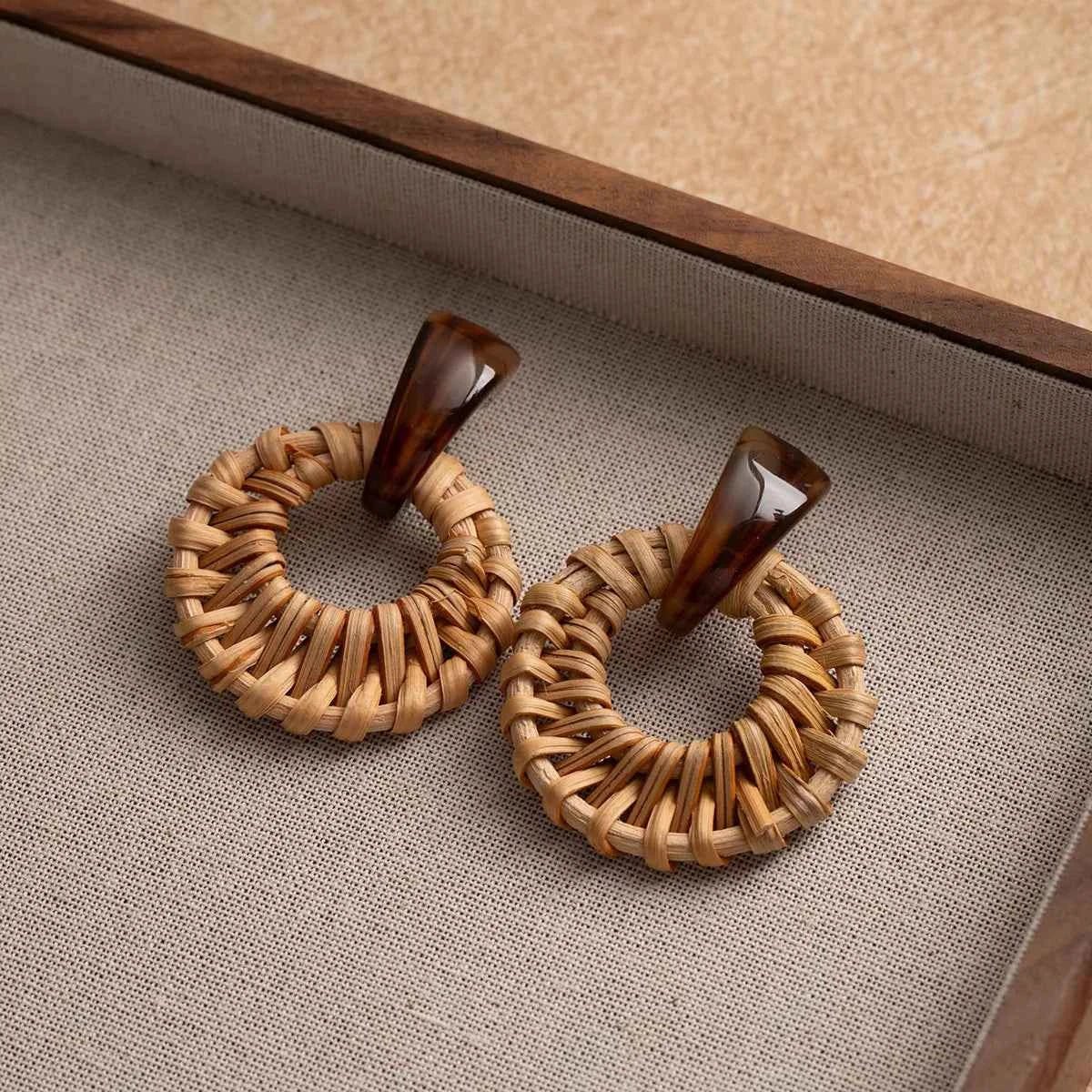 Bohemian Rattan Woven Hoop Earrings | Sugarz Chique Boutique
