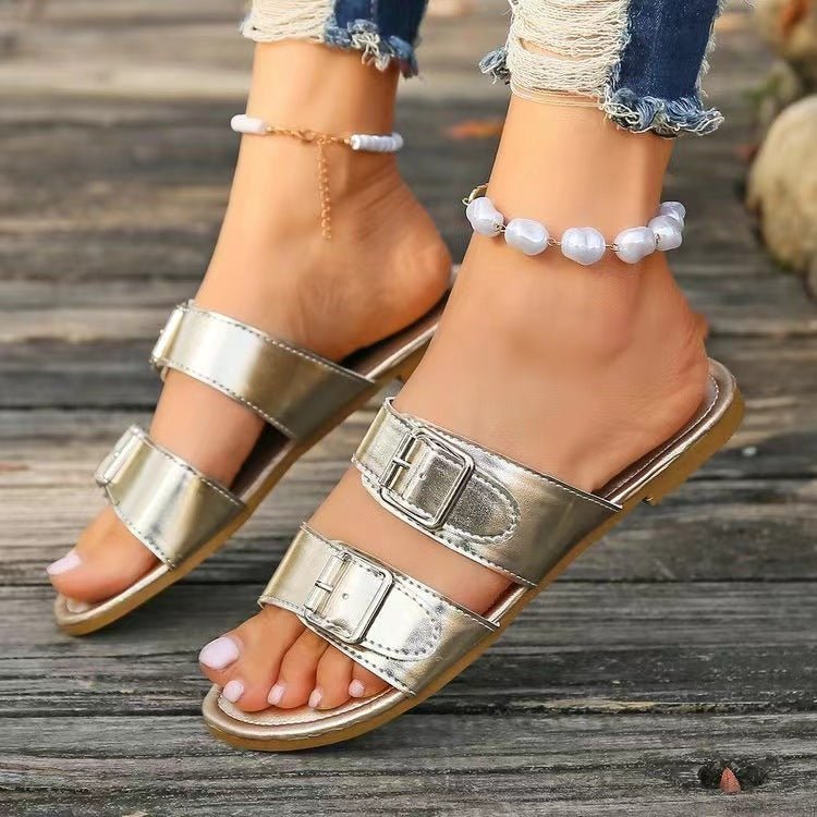 Open Toe Double Buckle Sandals | Sugarz Chique Boutique