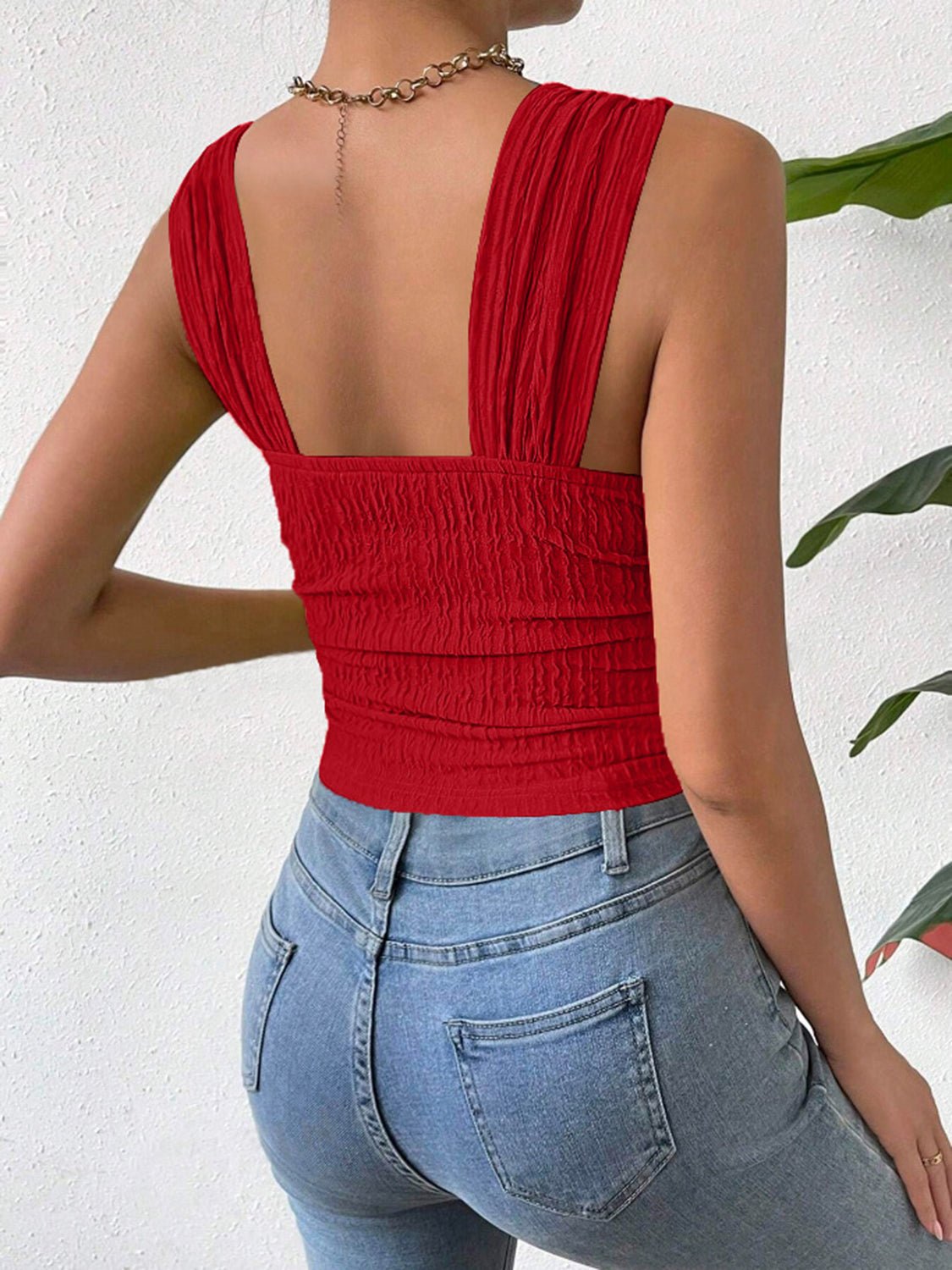 Textured Square Neck Wide Strap Tank | Sugarz Chique Boutique
