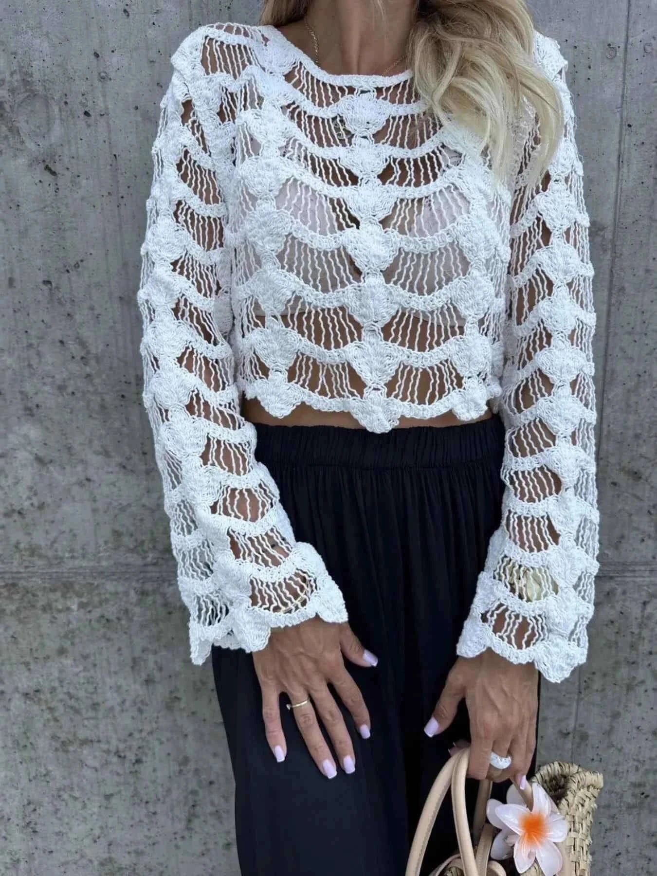 Crochet Long Sleeve Knit Cover Up