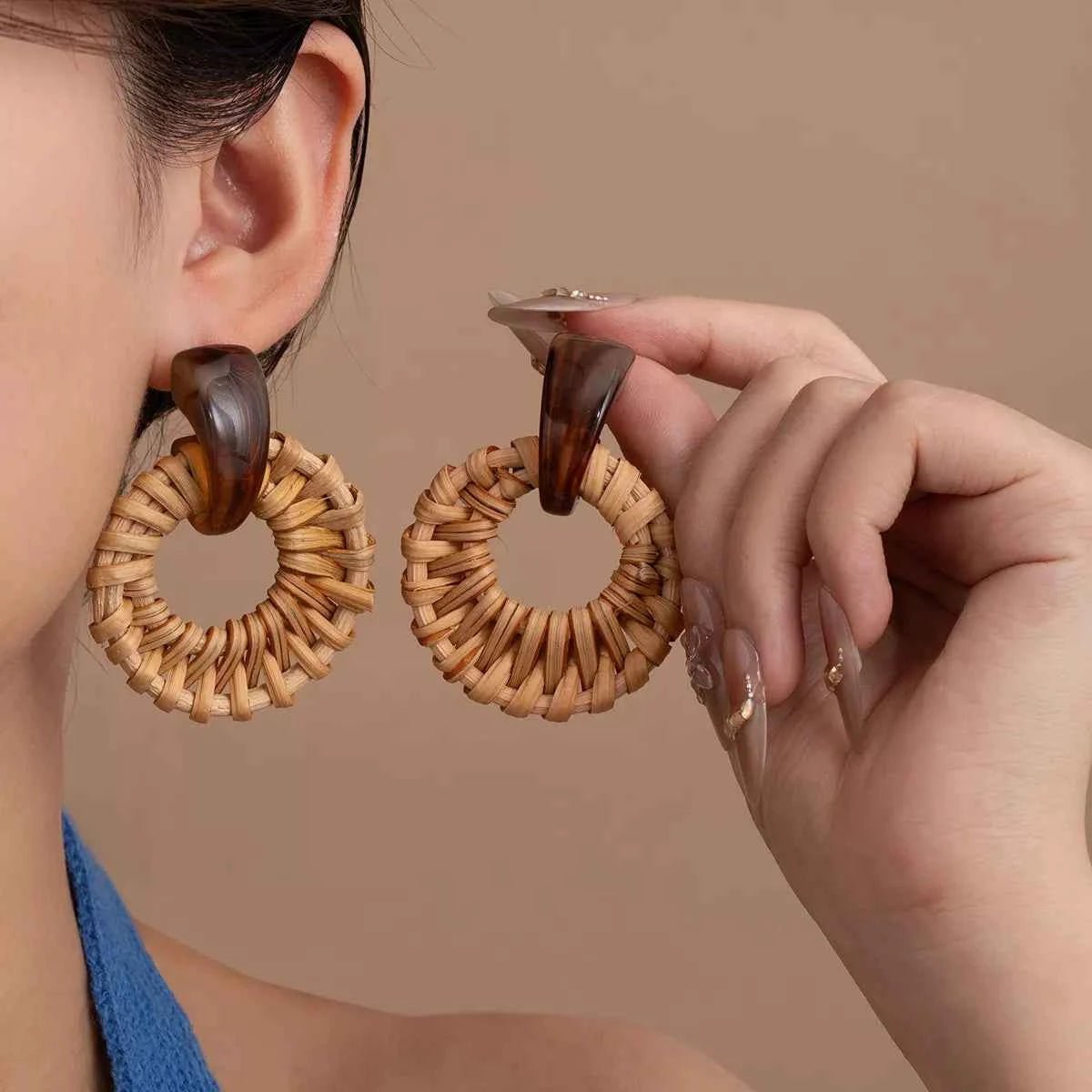 Bohemian Rattan Woven Hoop Earrings | Sugarz Chique Boutique