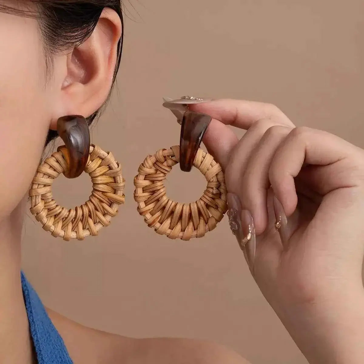 Bohemian Rattan Woven Hoop Earrings | Sugarz Chique Boutique