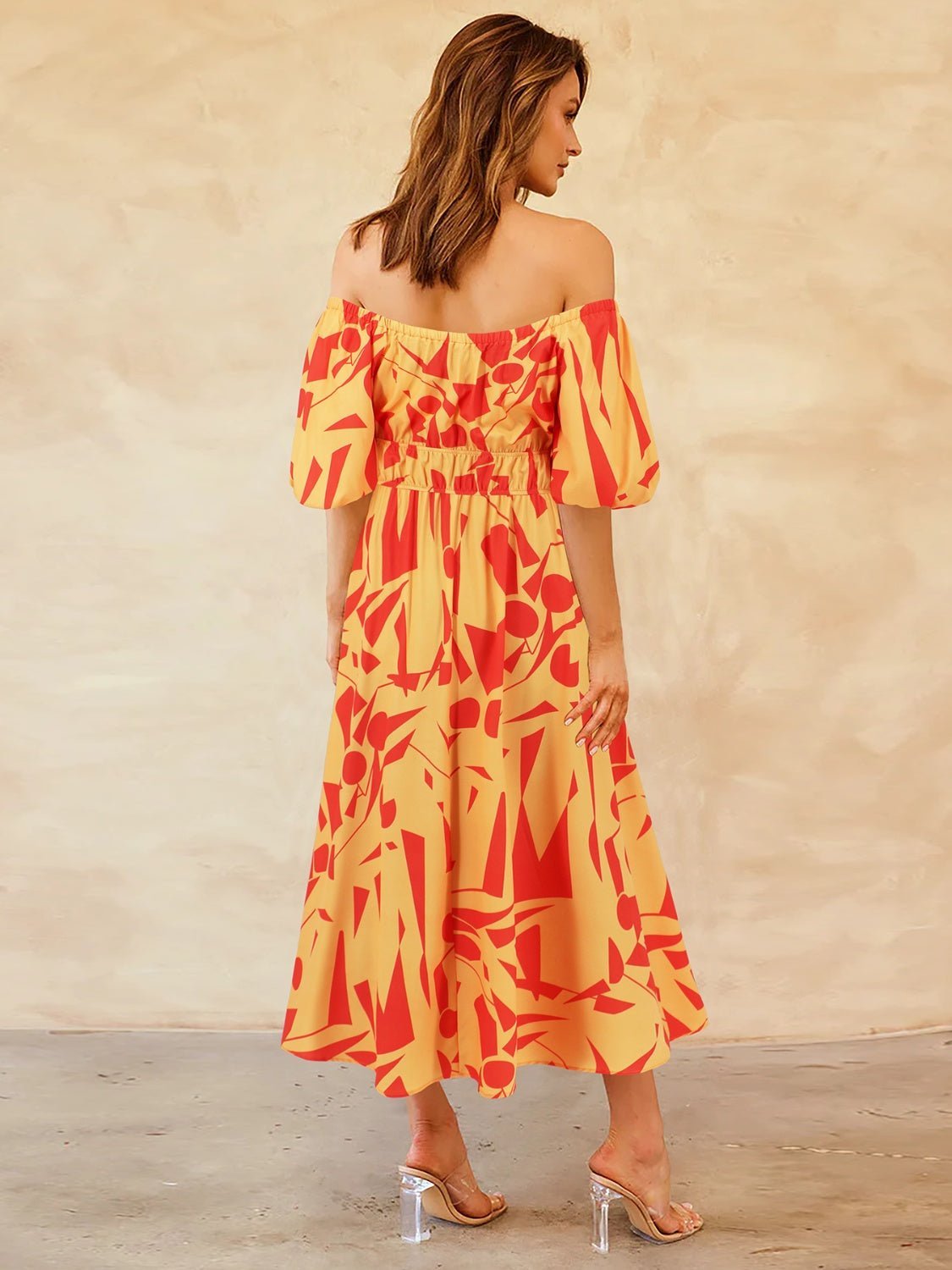 Printed Off-Shoulder Balloon Sleeve Dress | Sugarz Chique Boutique